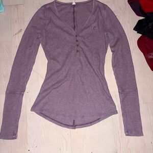 Ribbed Henley V-Neck Long Sleeve Thermal Top in Dusty Mauve